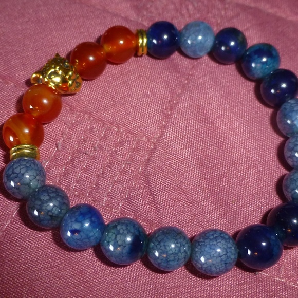 Gold Leopard Head Stone Bead Stretch Bracelet New - Picture 7 of 8